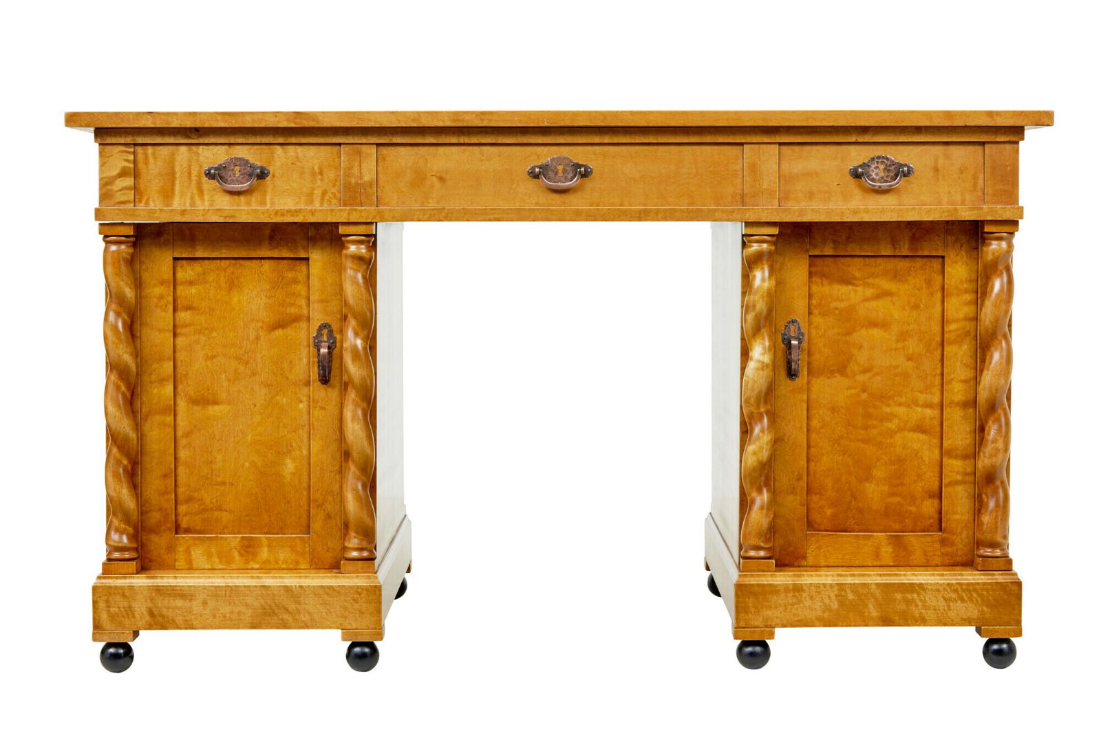 Swedish Early 20th Century Carved Birch Pedestal Desk photo vintage