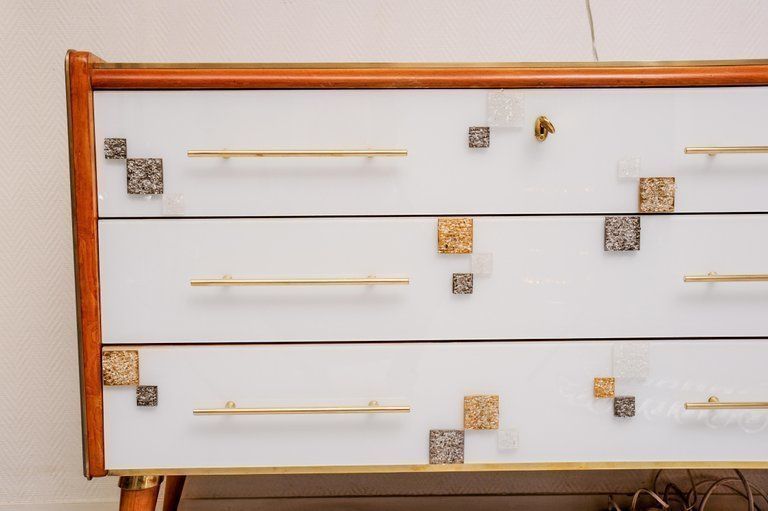 Commode With Three Drawers In Teinted Glass And Applications In Murano Glass photo for sale