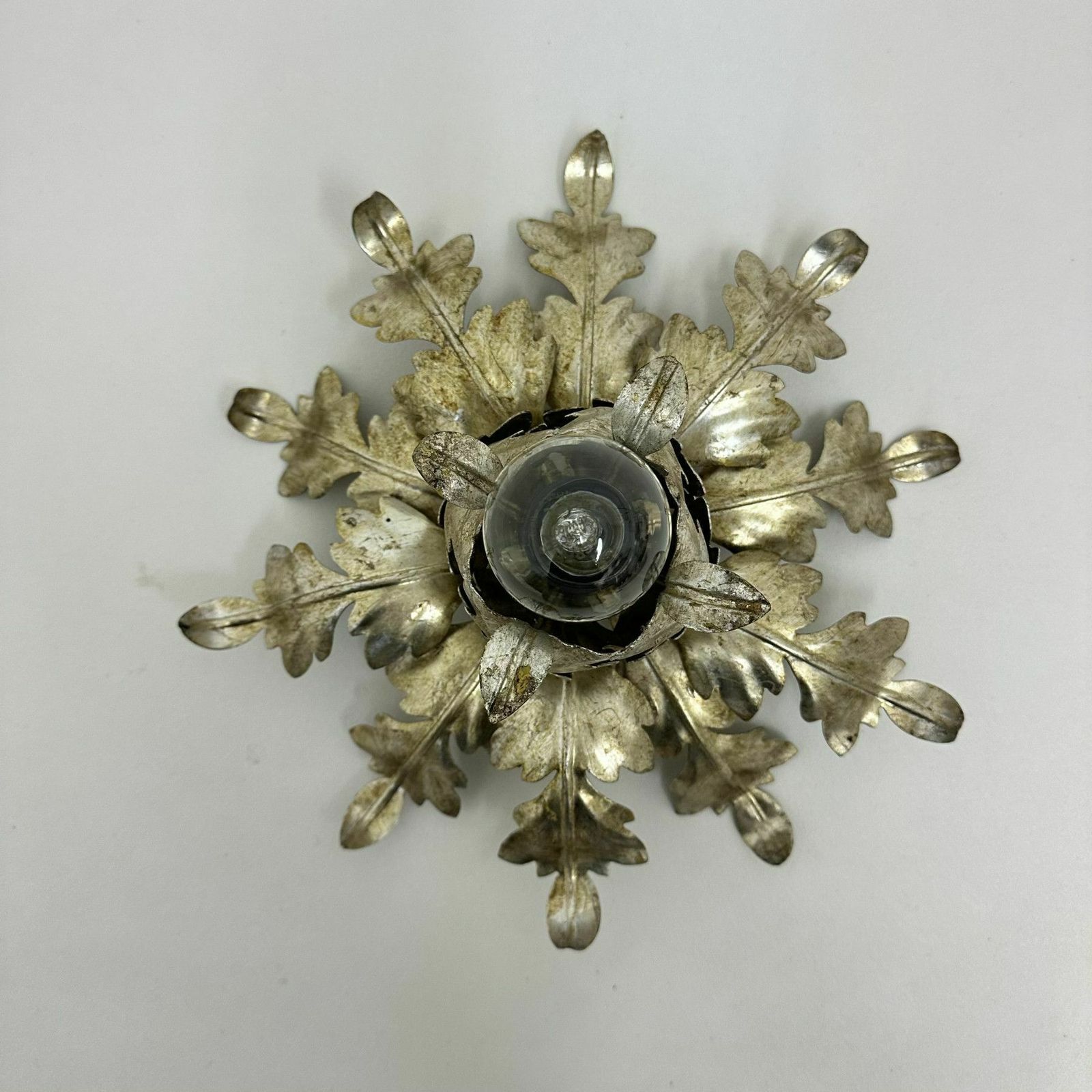 Hollywood Regency Blad  En Bloemplafondlamp, Opbouwmontage, Jaren 1970 photo vintage