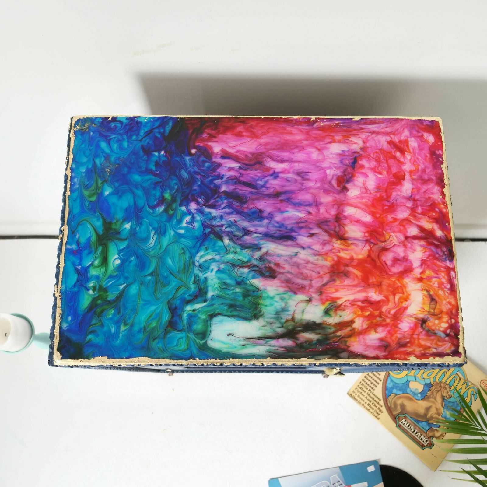 Display Cabinet   Blue Cocktail Bar   Teal Shelves   Gold Leaf Hand Painted   Bespoke   Resin   Colourful Abstract Bar  Unique Furniture photo for sale