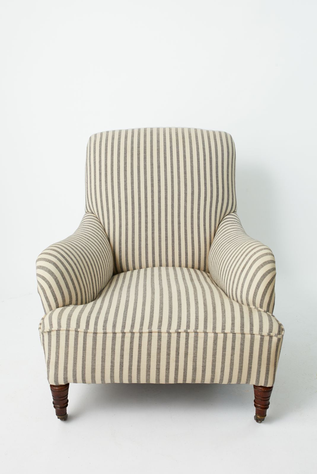 Traditional Armchair In Striped Olive Sacking