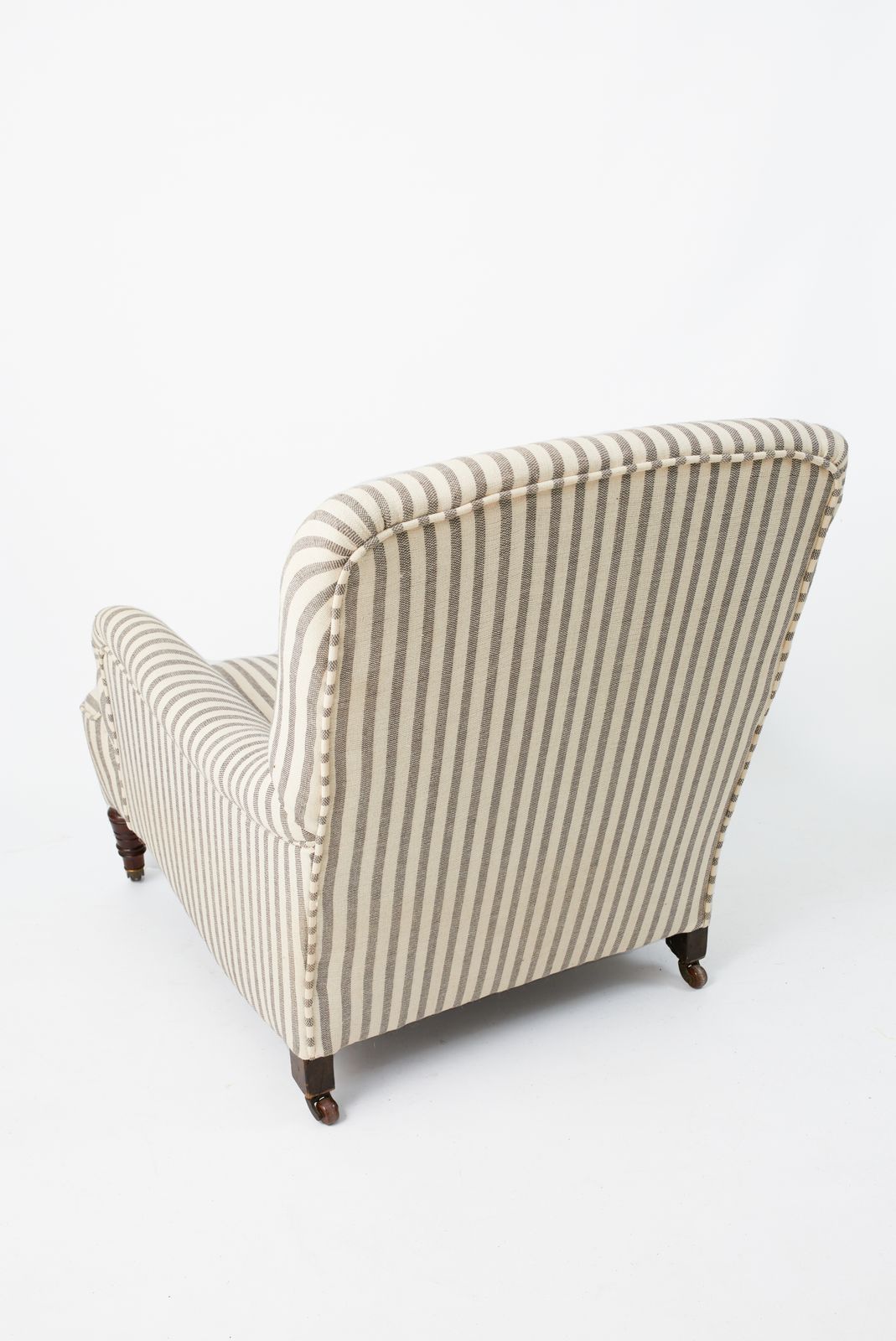 Traditional Armchair In Striped Olive Sacking photo for sale