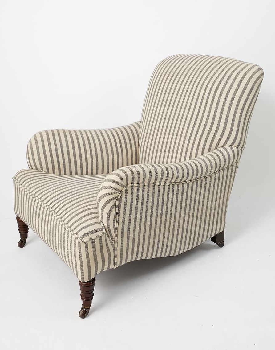 Traditional Armchair In Striped Olive Sacking photo 2660.0
