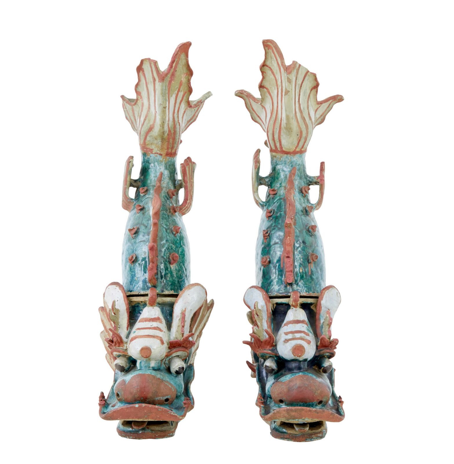 Pair Of 19th Century Japanese Ceramic Shachikoko Roof Ornaments photo vintage