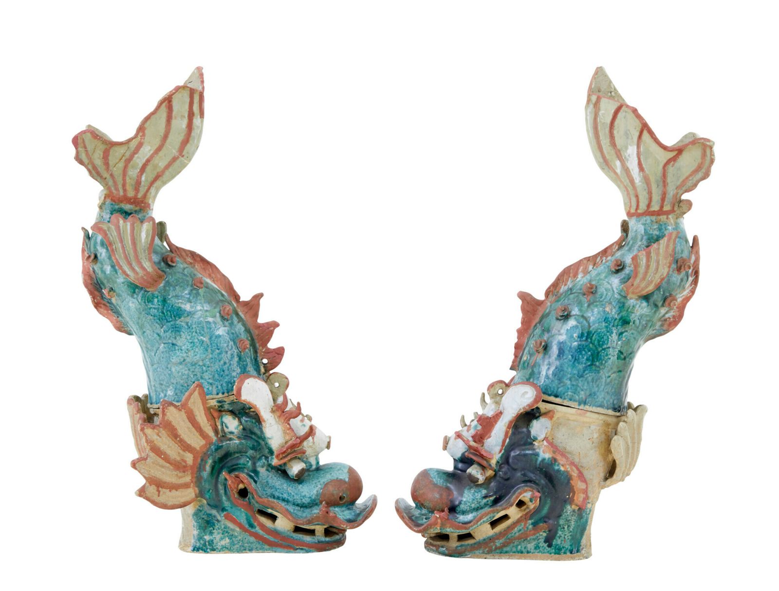 photo furniture Pair Of 19th Century Japanese Ceramic Shachikoko Roof Ornaments