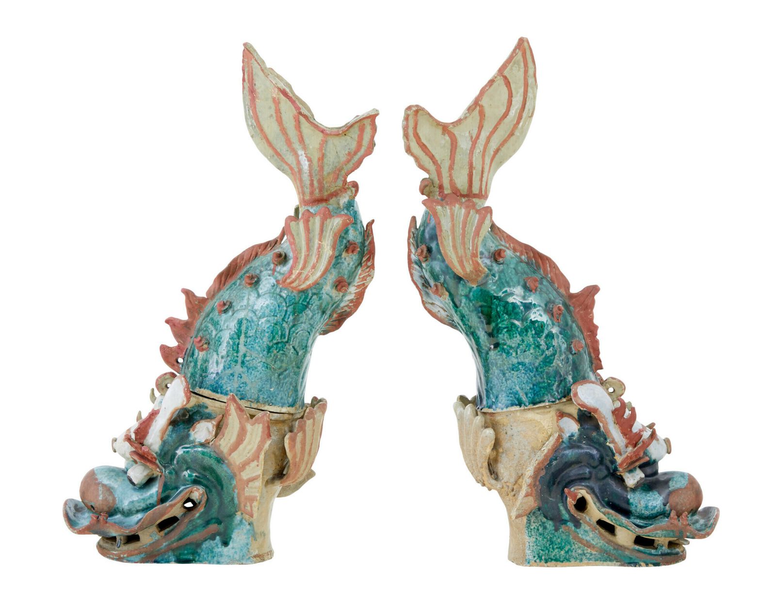 photo for sale Pair Of 19th Century Japanese Ceramic Shachikoko Roof Ornaments