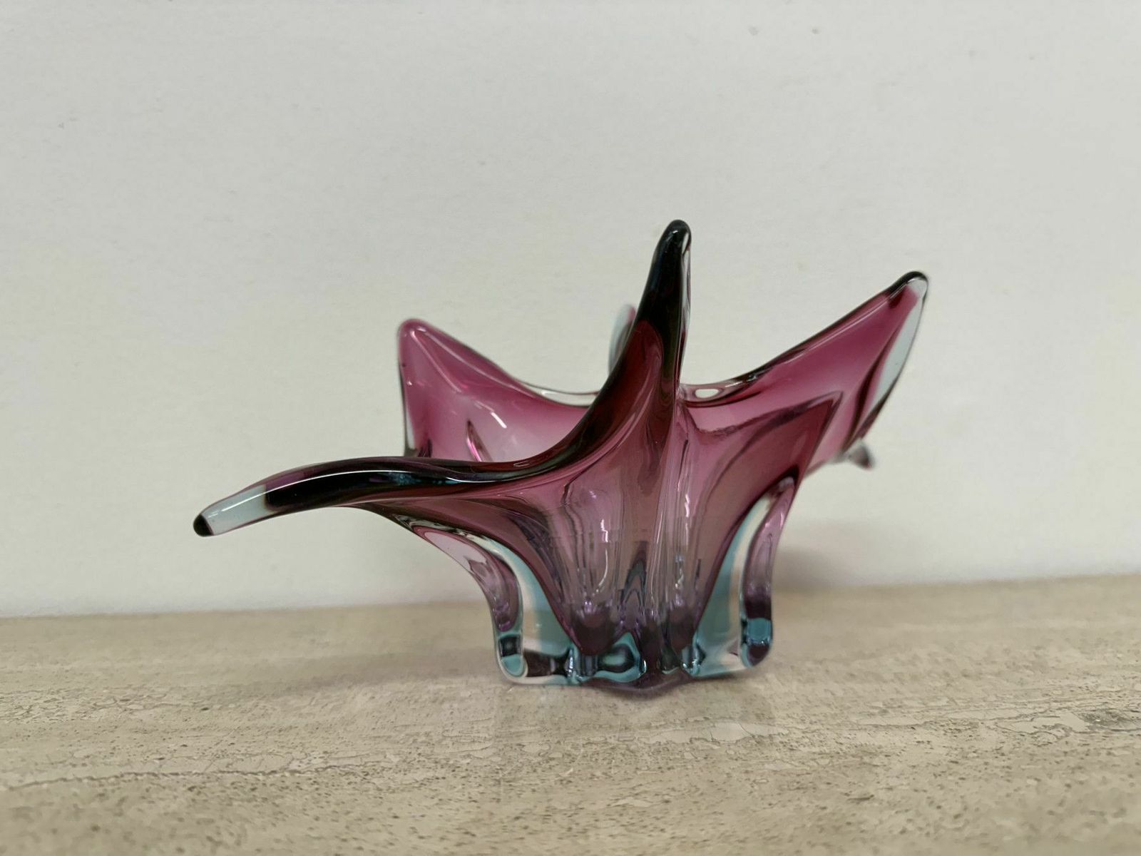 Mid Century Murano Glazen Schaal In Roze En Blauw, Jaren 1970