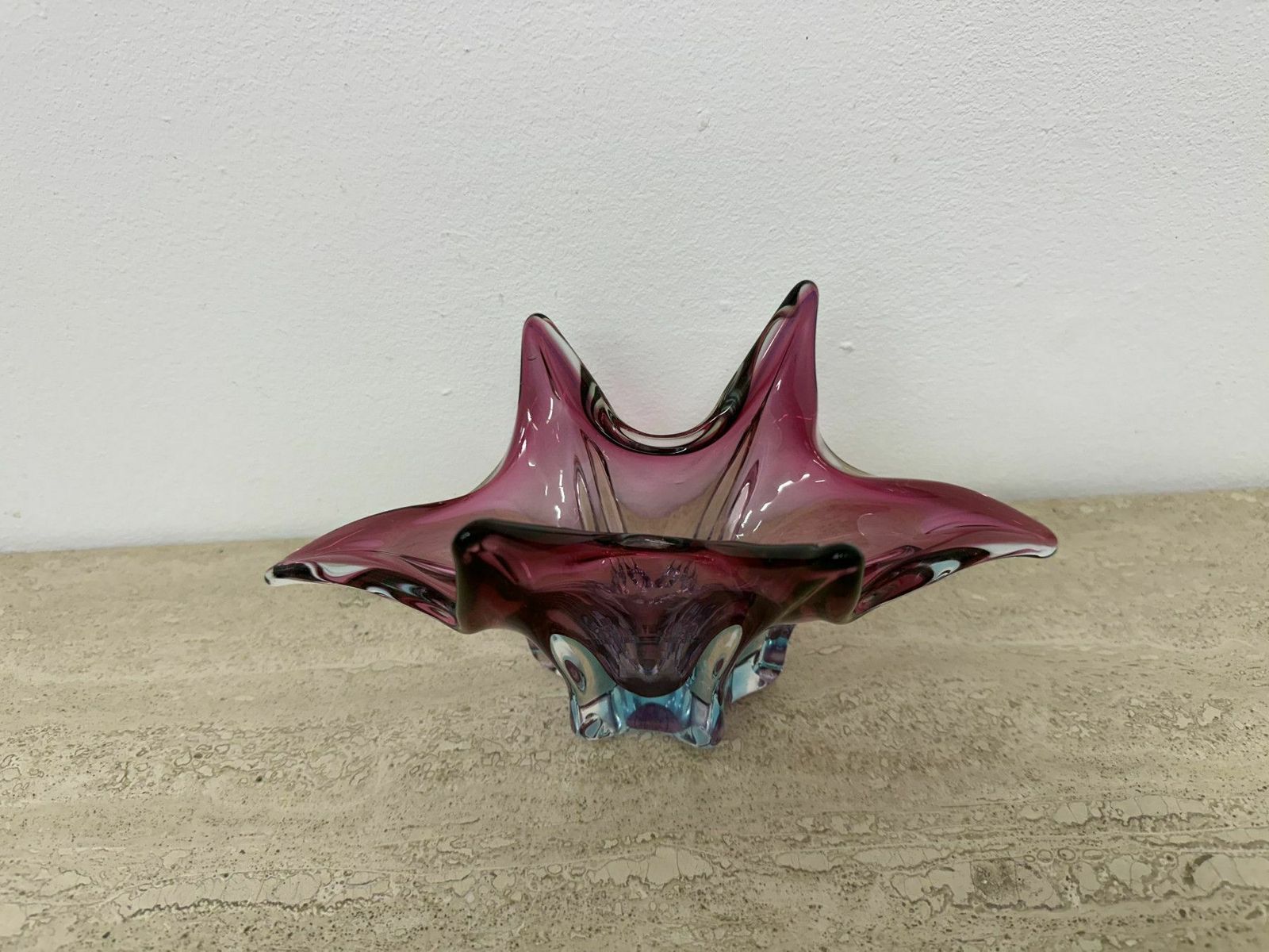 Mid Century Murano Glazen Schaal In Roze En Blauw, Jaren 1970 photo for sale