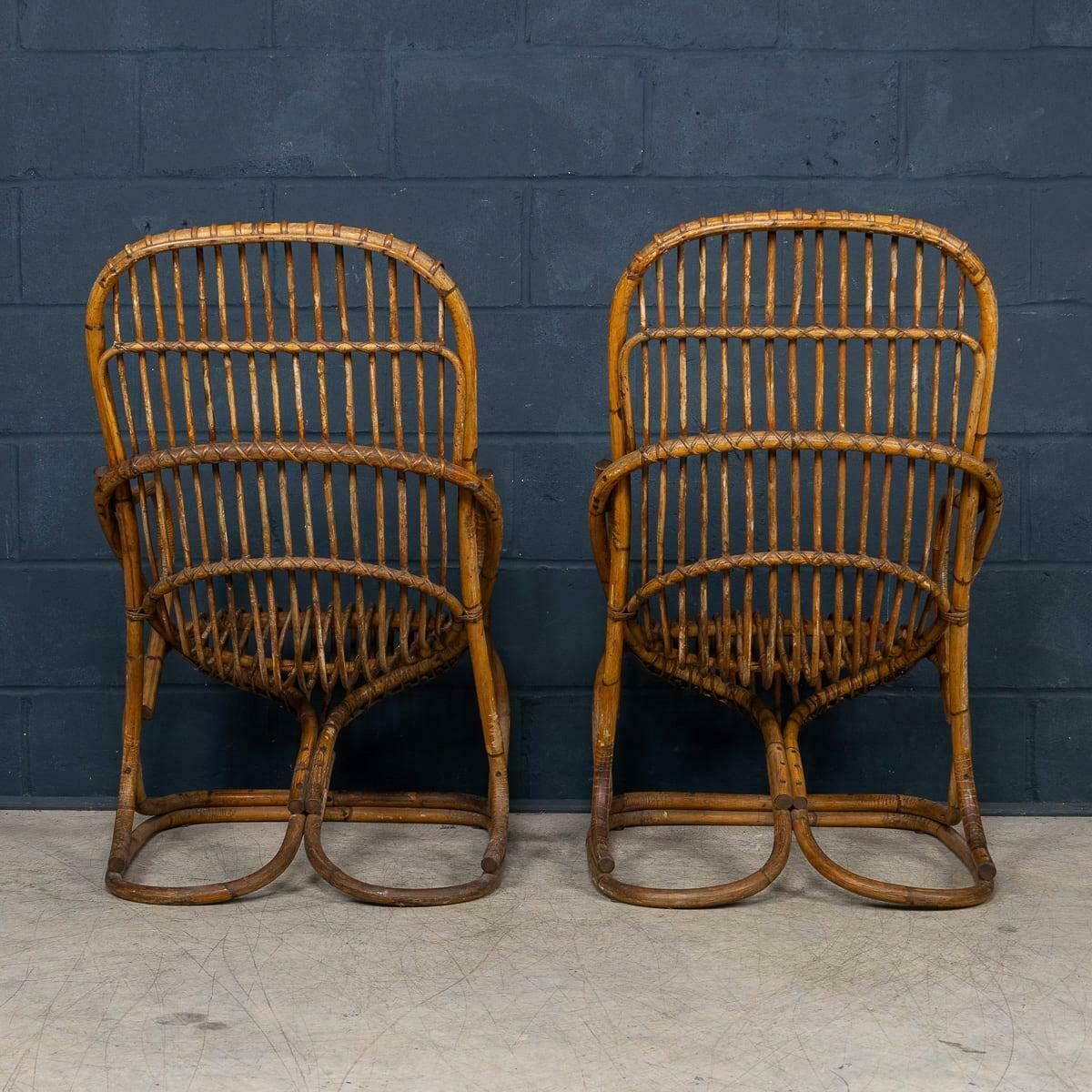 20th Century Italian Pair Of Wicker Armchairs By Tito Agnoli C.1960 photo Furniture