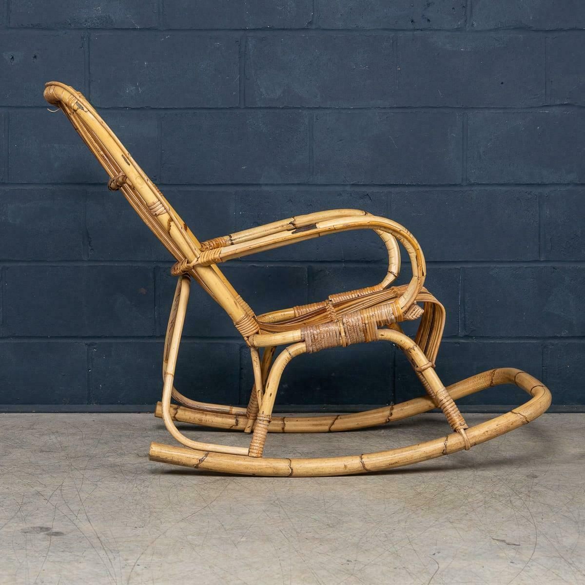 20th Century Italian Bamboo & Rattan Rocking Chair C.1960 photo Furniture