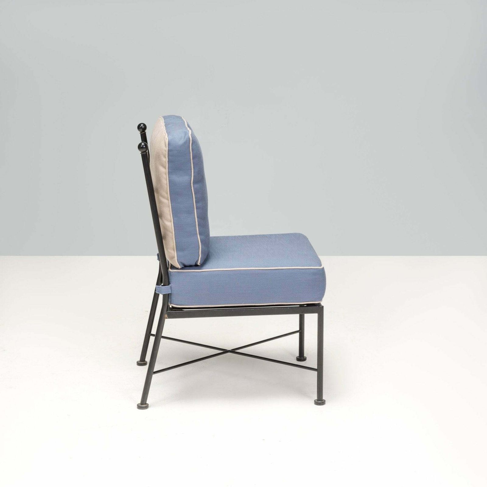 Wrought Iron Outdoor Light Blue And Cream Dining Chair photo vinterior