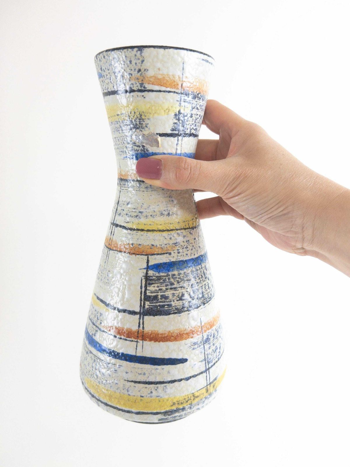 Bay Keramik Vase Form 585 25   West German Pottery With Hand Painted Abstract Design photo for sale