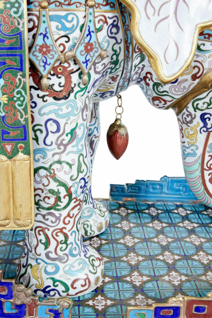 photo furniture Early 20th Century Large Chinese Cloisonne Enamel Elephant