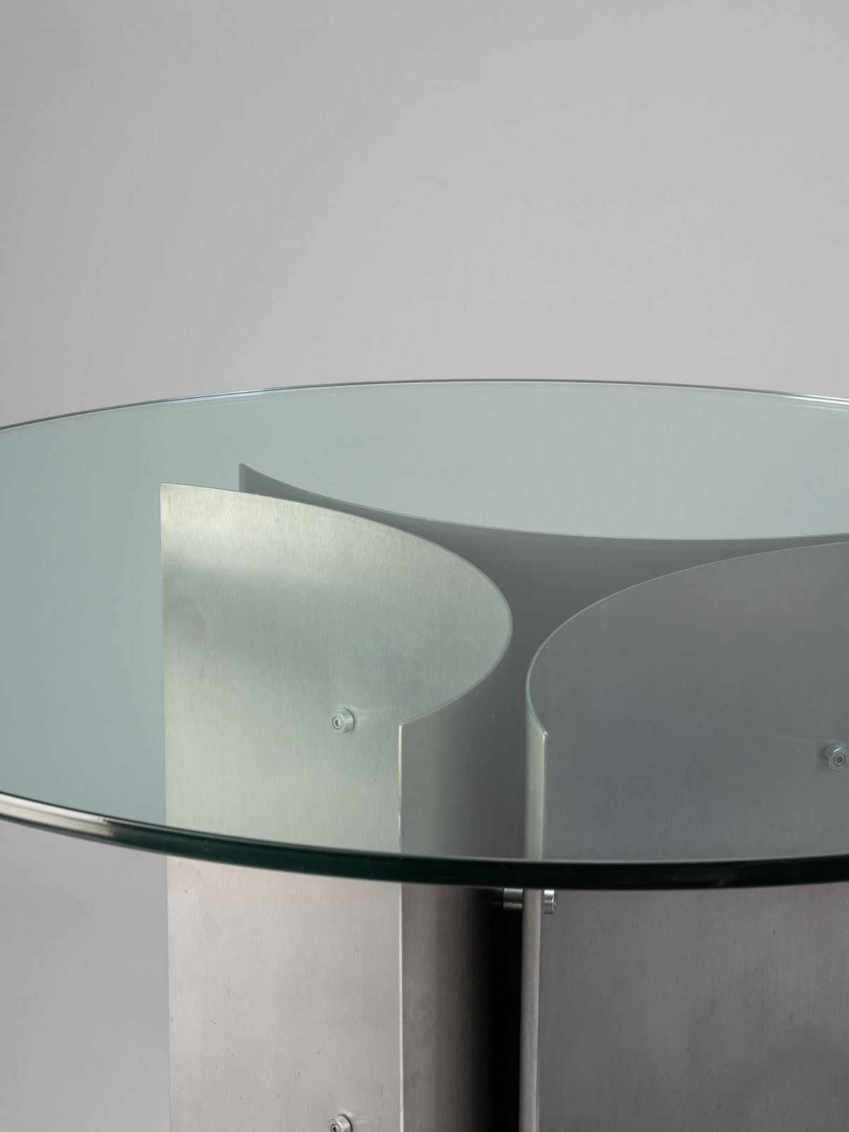 Michel Boyer, Circular Dining Table In Steel And Glass, France, 1970s photo for sale