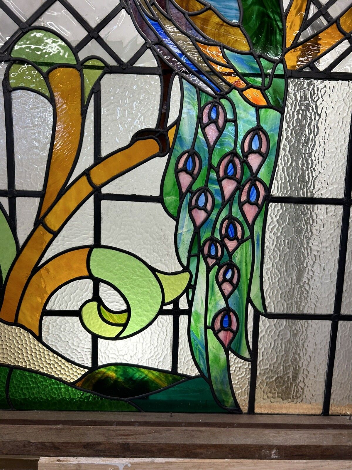 X Large Stained Glass Window Panel Reclaimed Period Antique Lead Old Art Deco photo vinterior