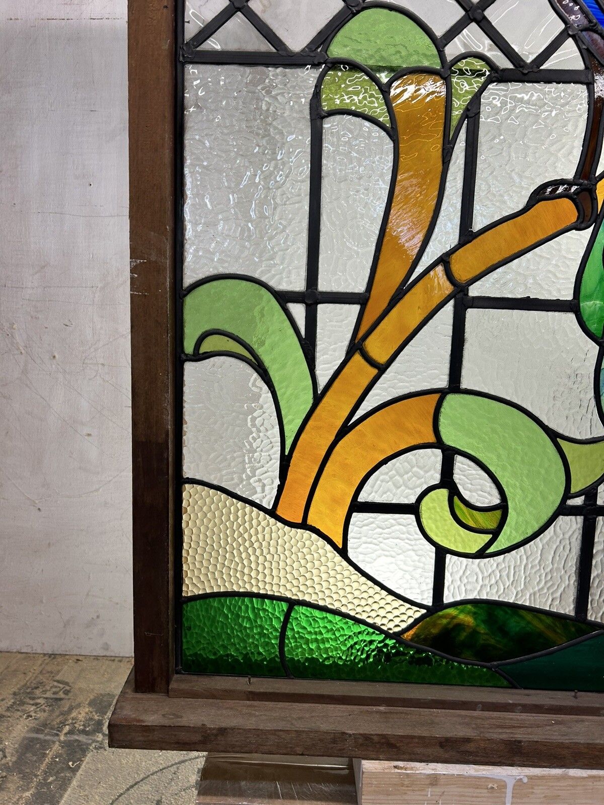 X Large Stained Glass Window Panel Reclaimed Period Antique Lead Old Art Deco photo buy