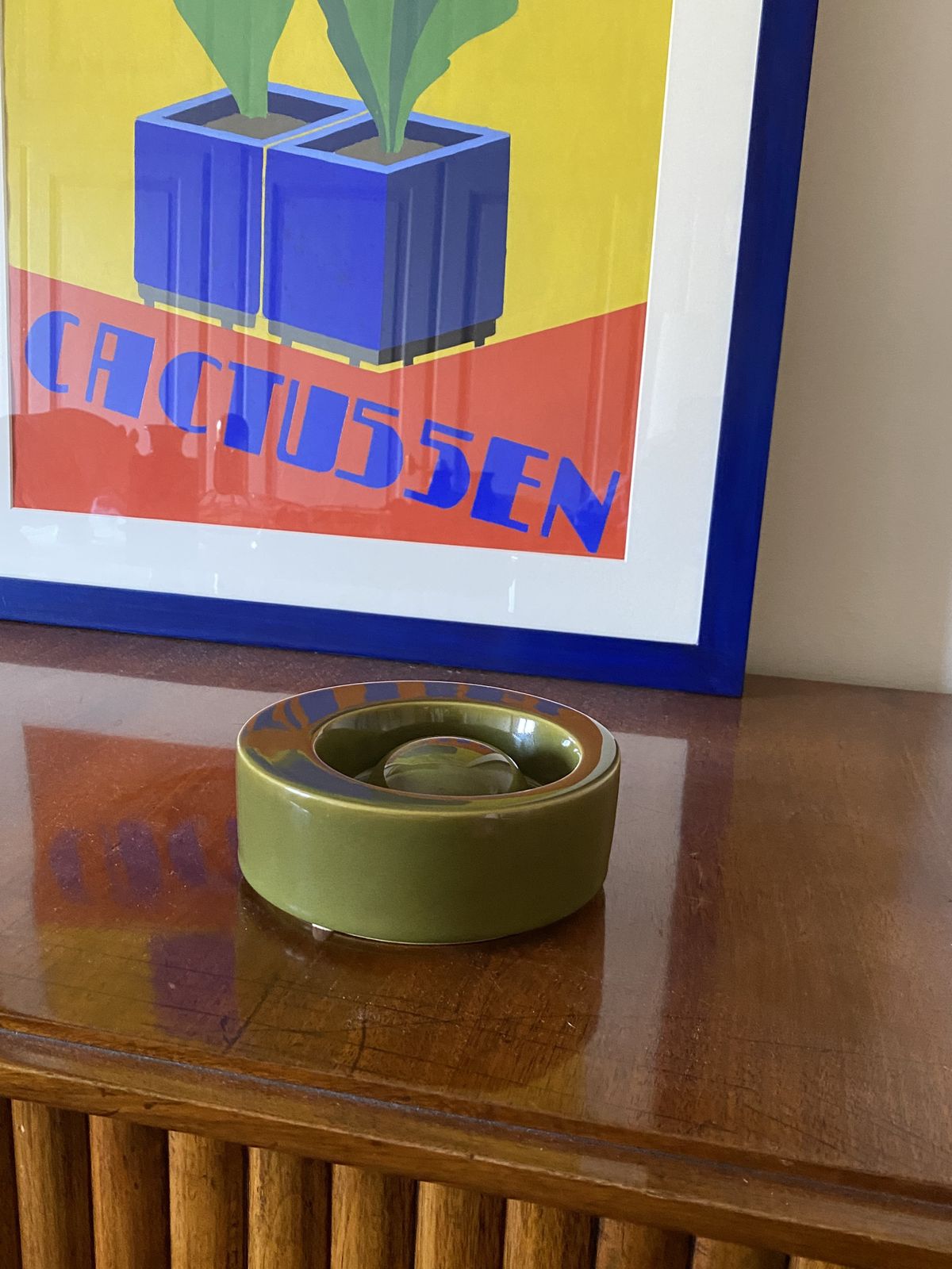 260.0 Mid Century Green Ceramic Ashtray, Sicart Italy 1969 photo