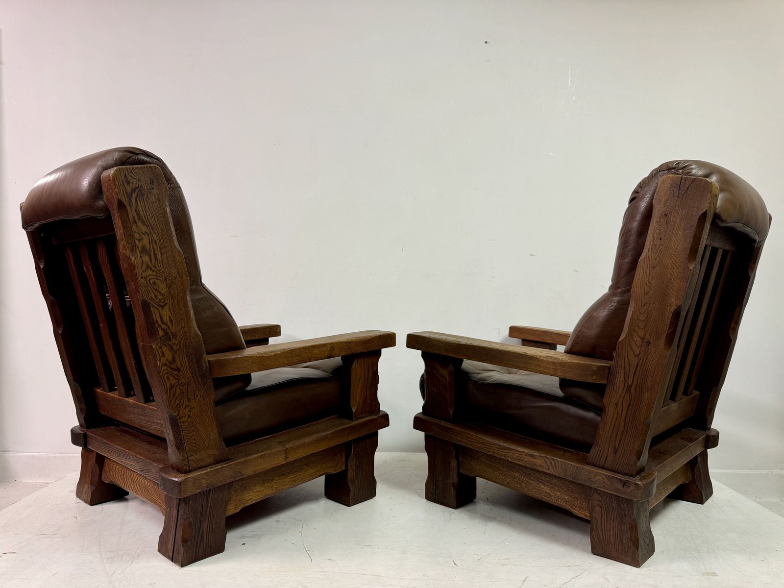 photo furniture Pair Of 1960s Heavy Oak Brutalist Armchairs