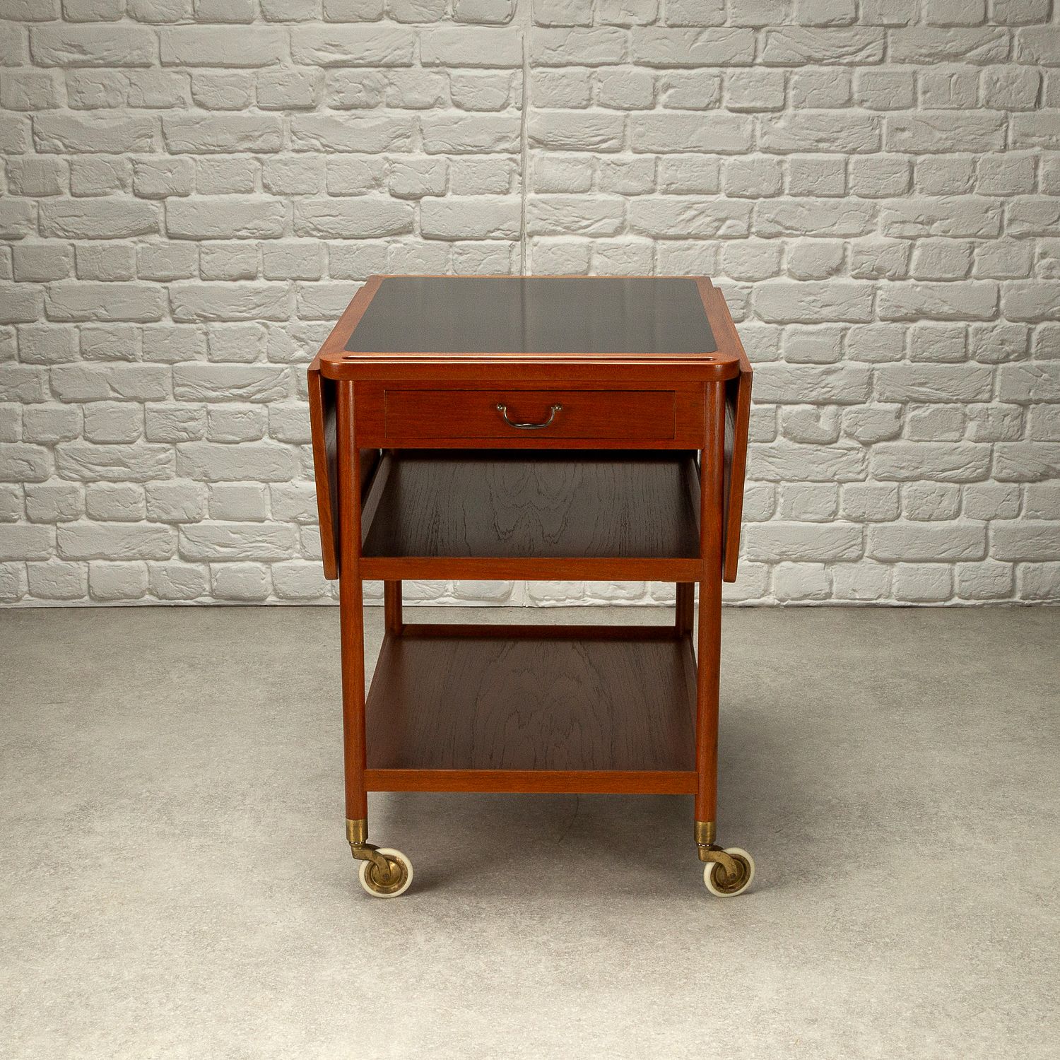 Solid Teak And Formica Serving Trolley By Ludvig Pontoppidan, Denmark, 1950s photo for sale