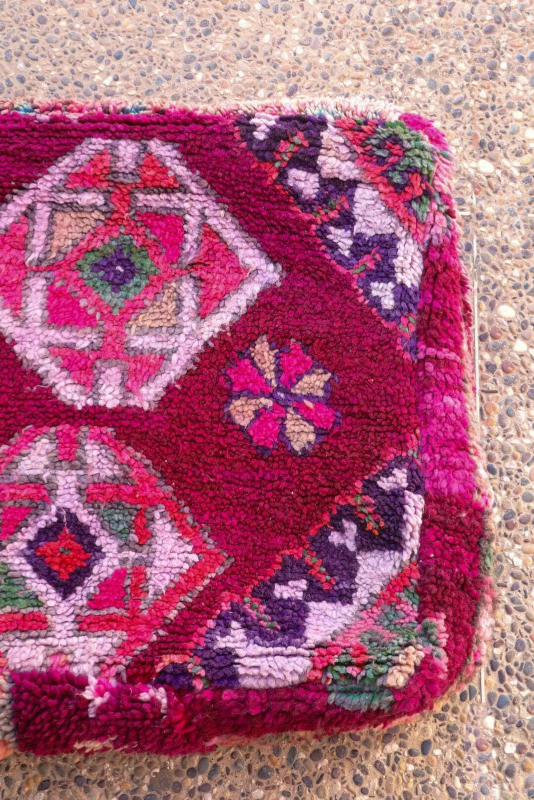 Magenta Violet Berber Pouf, Boho photo Textiles