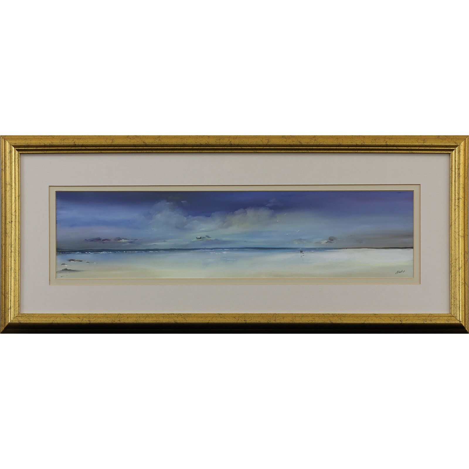 Oil On Board Behind Glass By Lillias Blackie. Beach Scene.