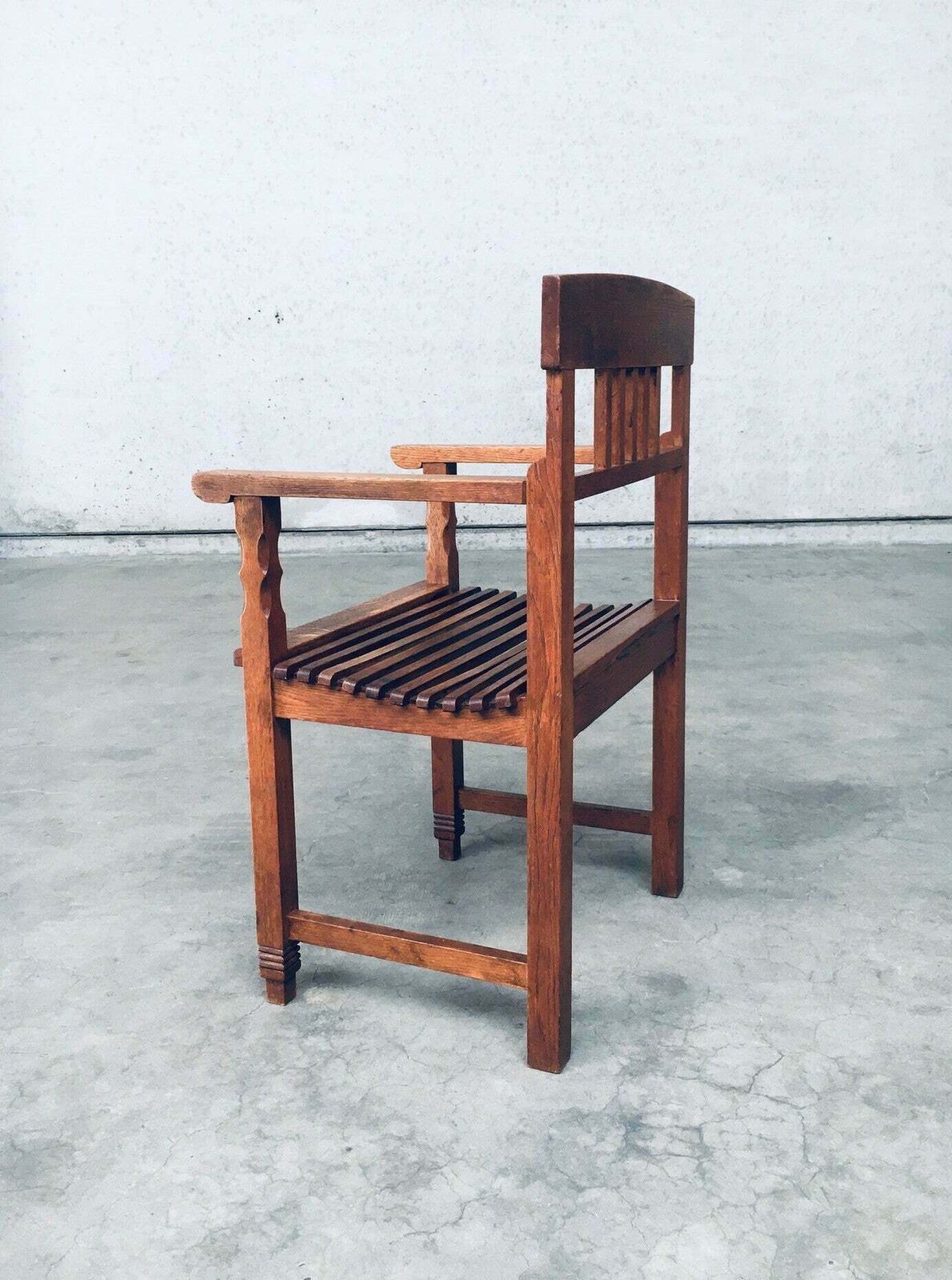 Dutch Modernism Design Carved Oak Arm Side Chair, Netherlands 1920's photo buy