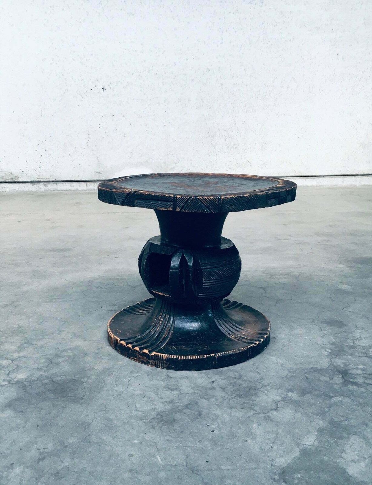 Handcrafted Carved Stained Wood Low Stool, Africa 1950's photo Furniture