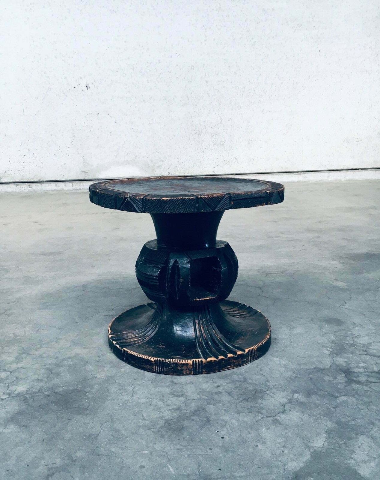 Handcrafted Carved Stained Wood Low Stool, Africa 1950's photo buy