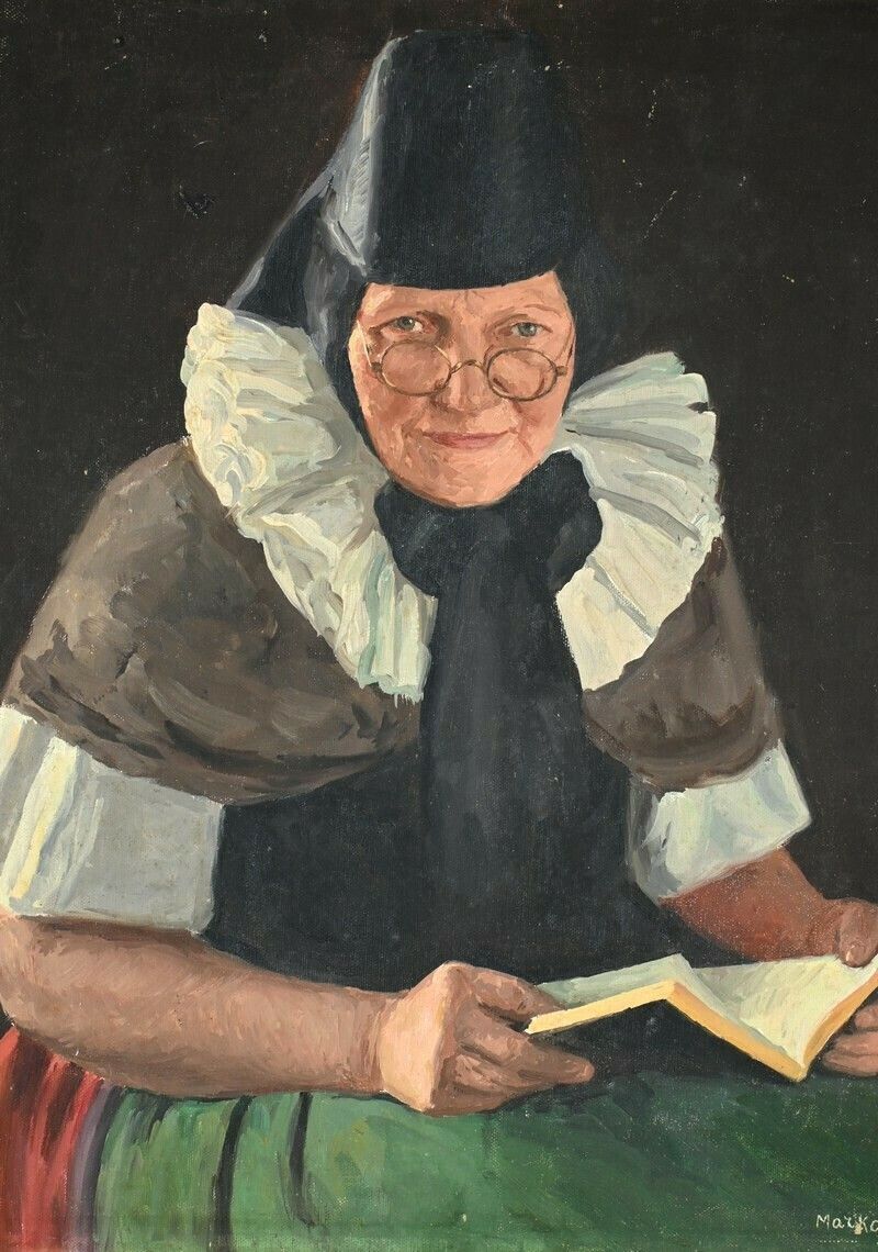 Oil On Canvas “Polish Woman Reading” By A. Markowicz – Early 20th Century photo Art