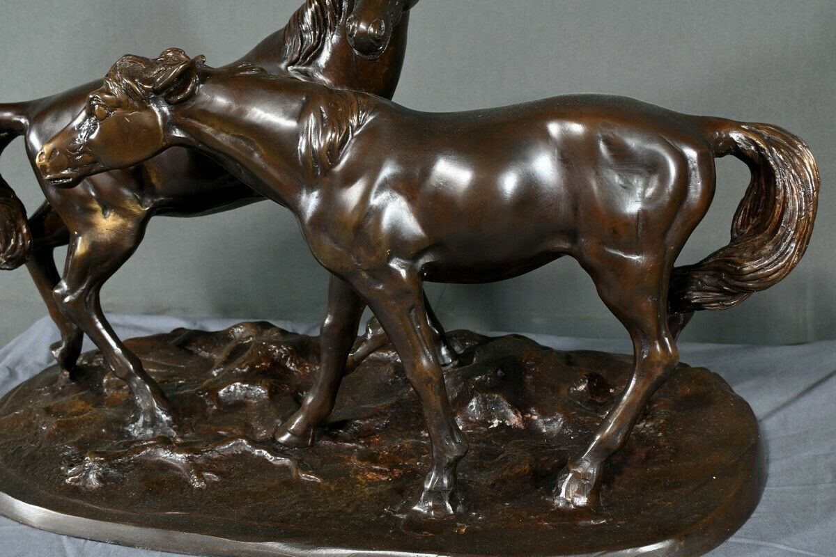 Bronze “Arabian Horses”, After Pj. Mène – Early 20th Century photo vinterior