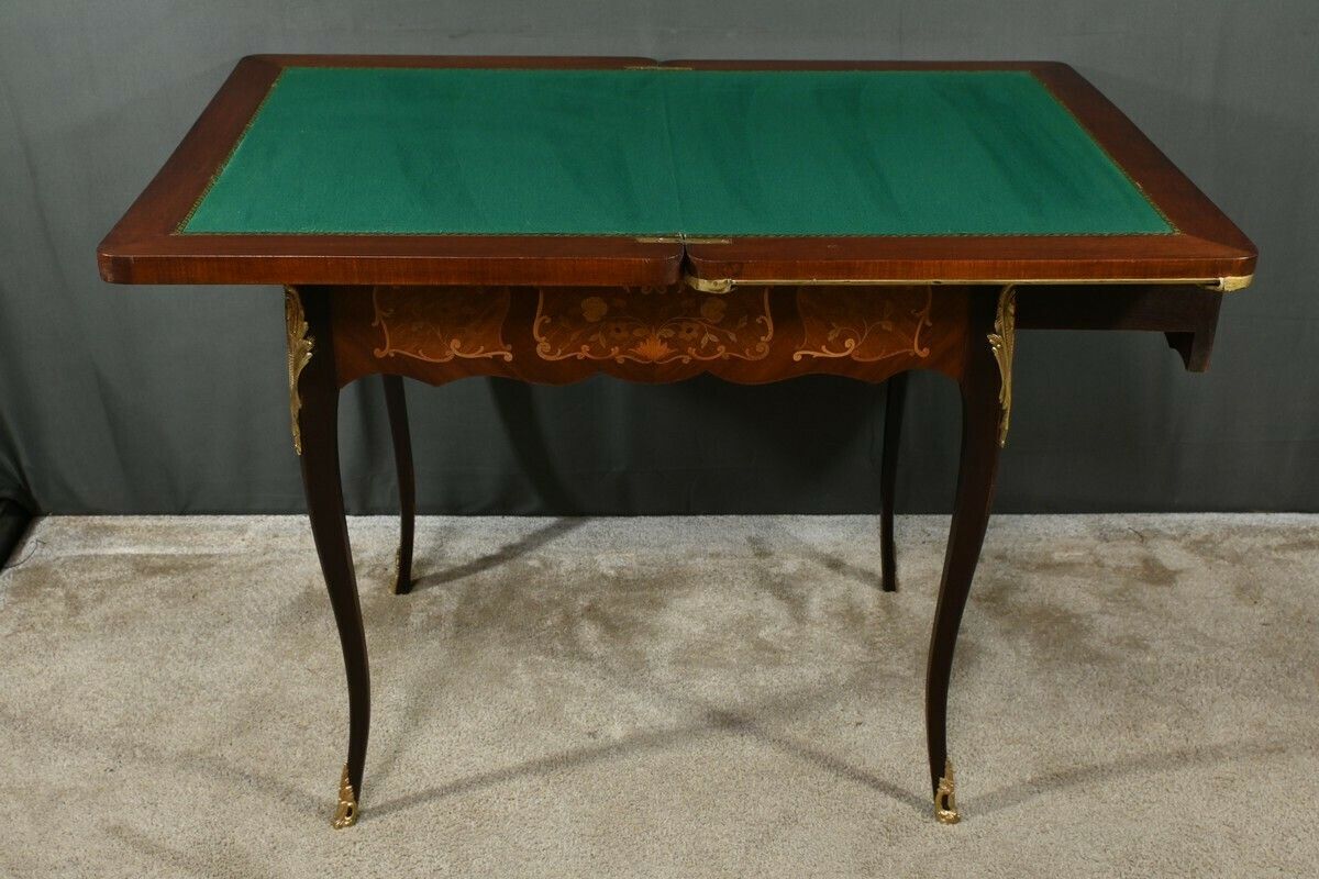 Mahogany Games Table, Louis XV/Louis XVI Transition Style – Late 19th Century photo vintage