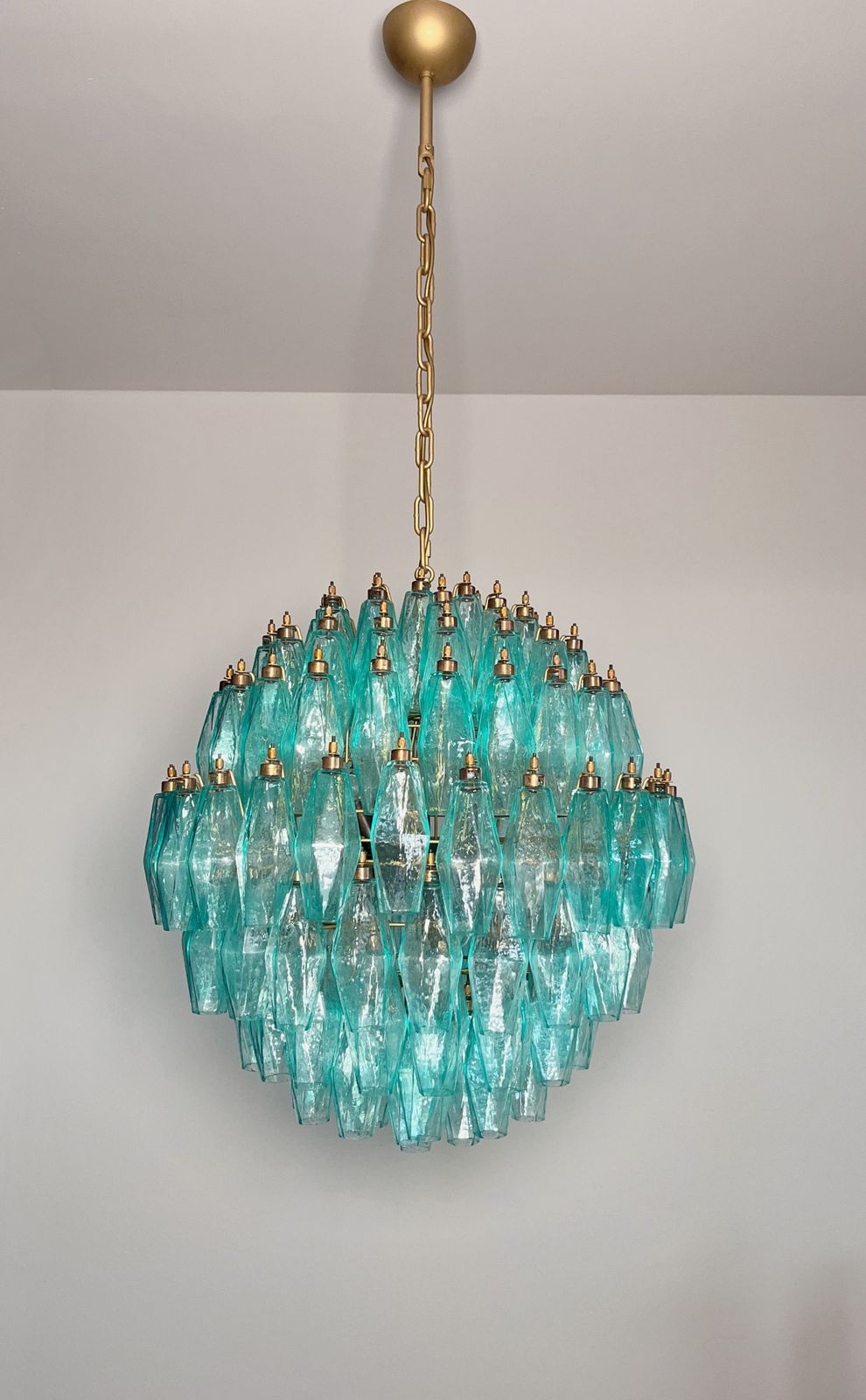 Amazing Spherical Murano Poliedri Chandelier   140 Turquoise Poliedri photo for sale