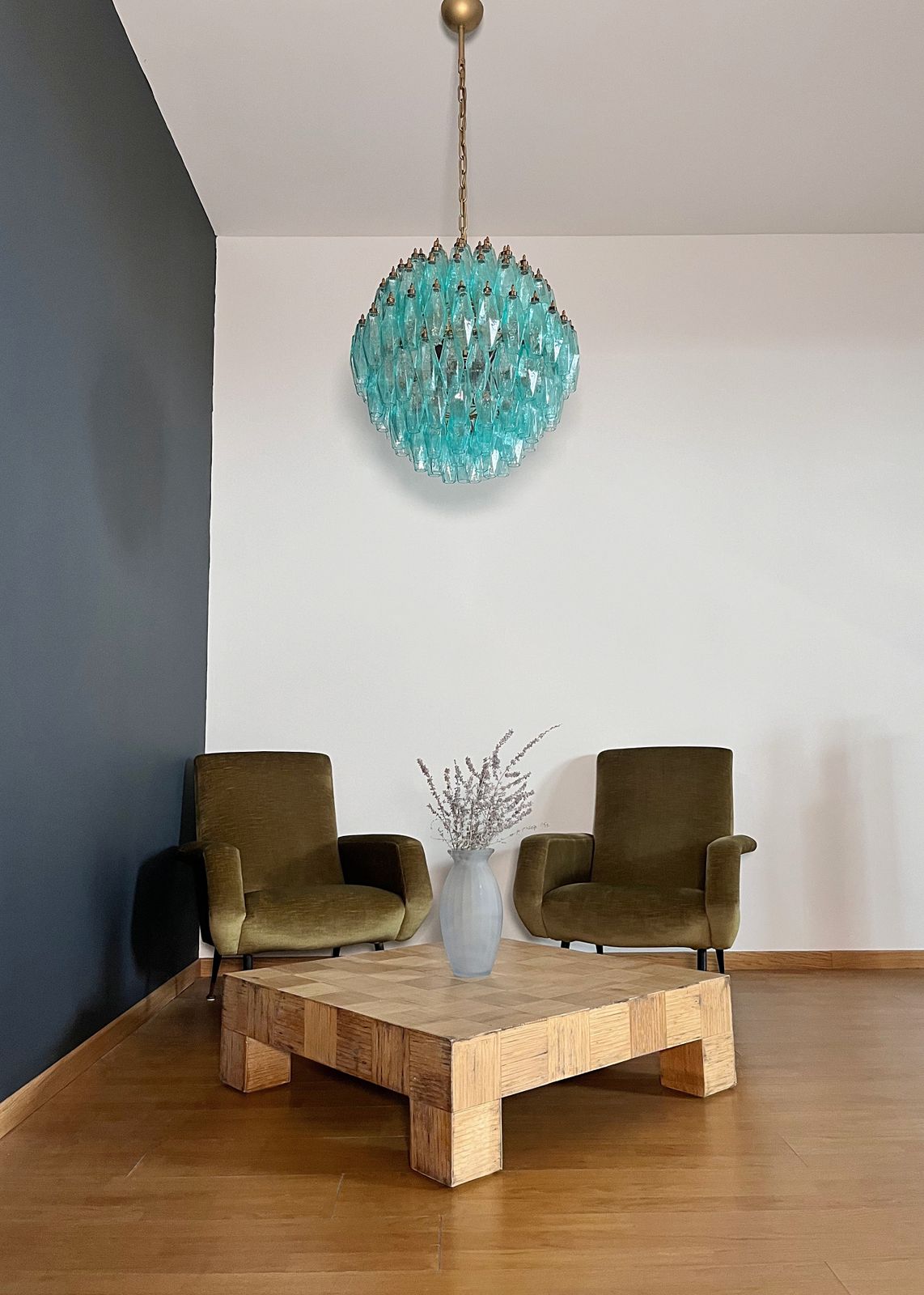 Amazing Spherical Murano Poliedri Chandelier   140 Turquoise Poliedri photo 2705.0