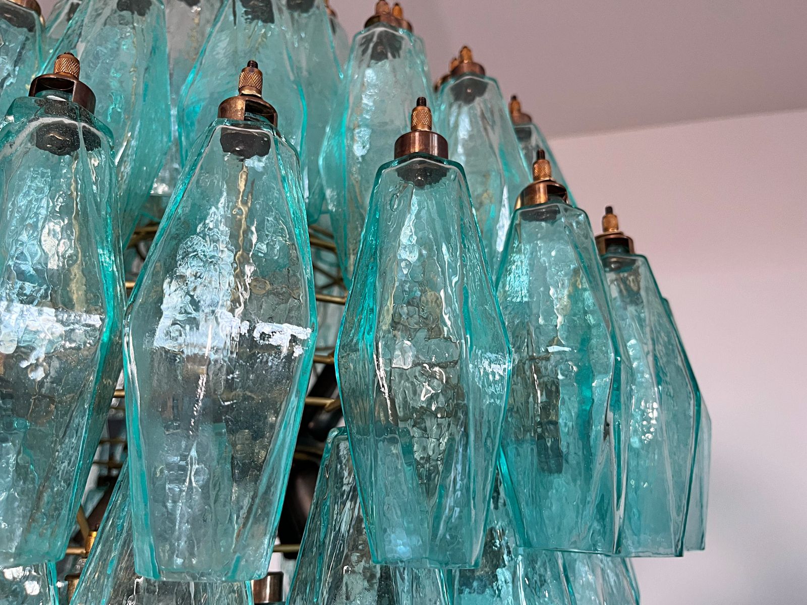 photo for sale Amazing Spherical Murano Poliedri Chandelier   140 Turquoise Poliedri