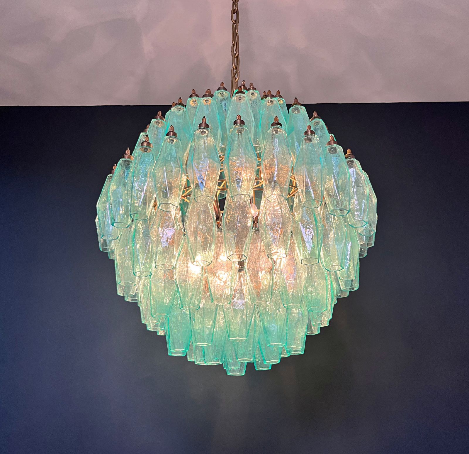 Lighting Amazing Spherical Murano Poliedri Chandelier   140 Turquoise Poliedri photo