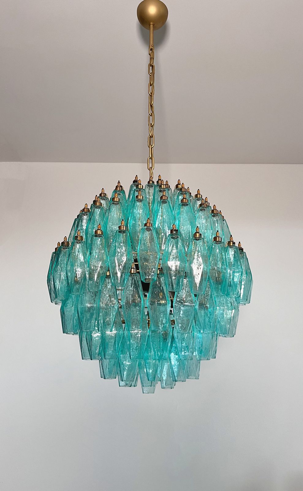 2705.0 Amazing Spherical Murano Poliedri Chandelier   140 Turquoise Poliedri photo