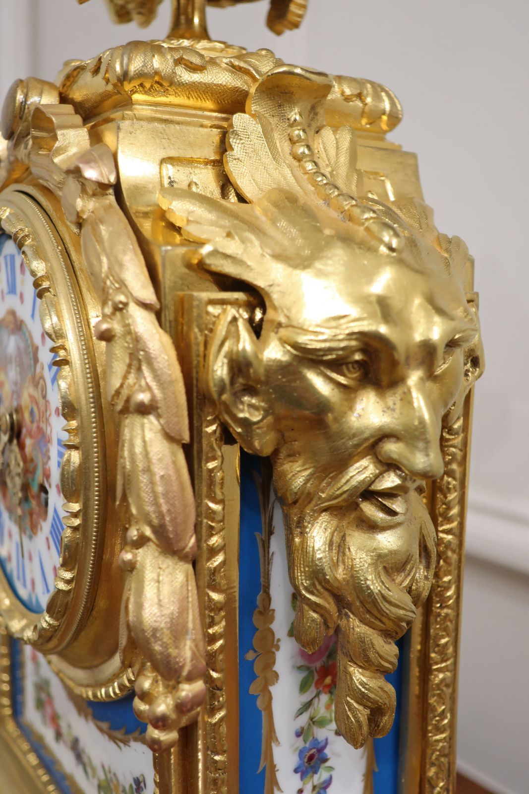 French Bronze Gilt & Porcelain Mantel Clock By Japy Freres photo vintage