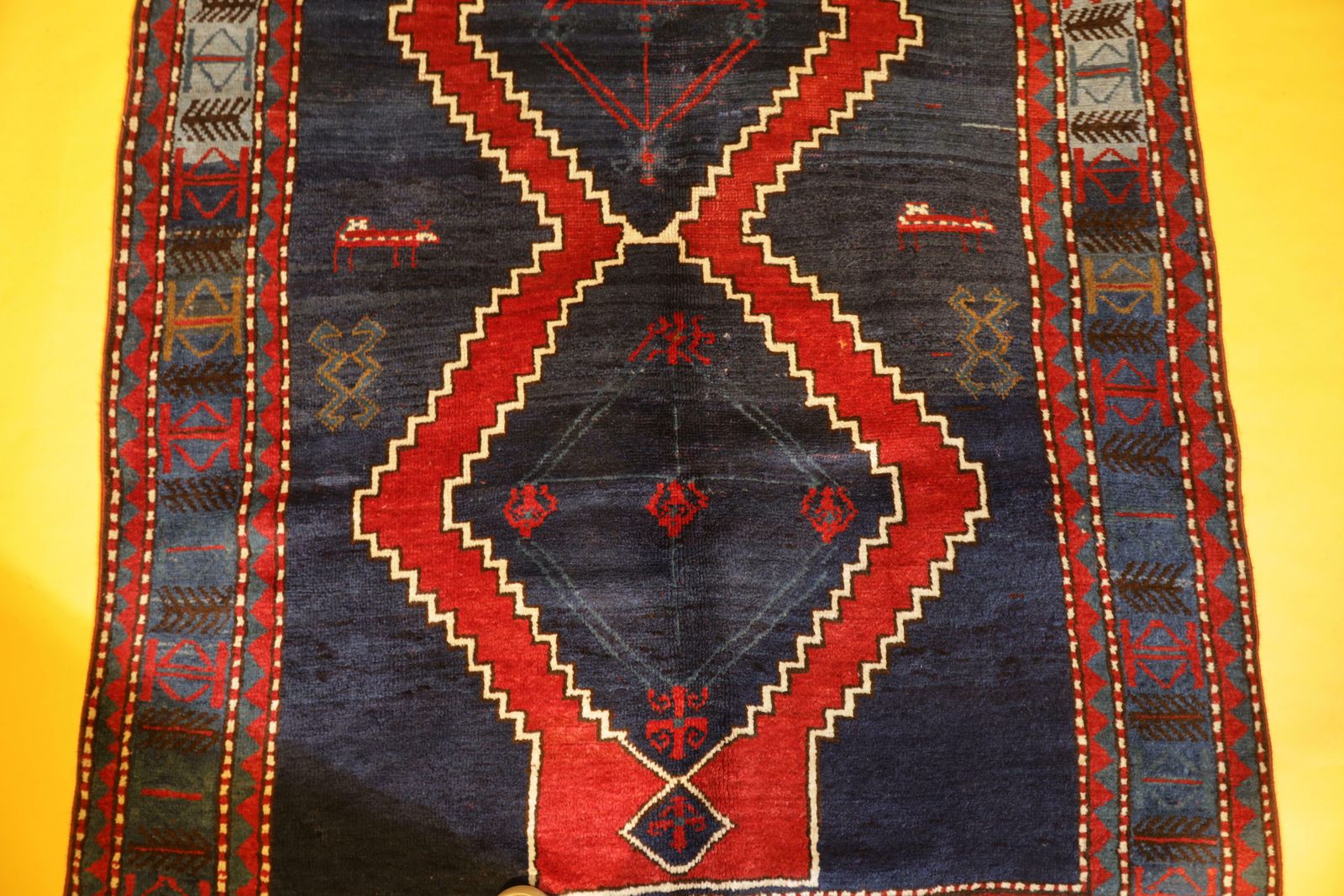 Antique Blue Kazak Rugs Geometric Caucasian Carpet Area Living Room Rugs Decor photo for sale