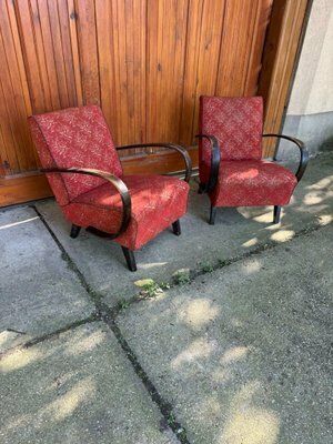 Red Lounge Chairs By Jindrich Halabala For Up Zavody, 1930s, Set Of 2 photo vinterior
