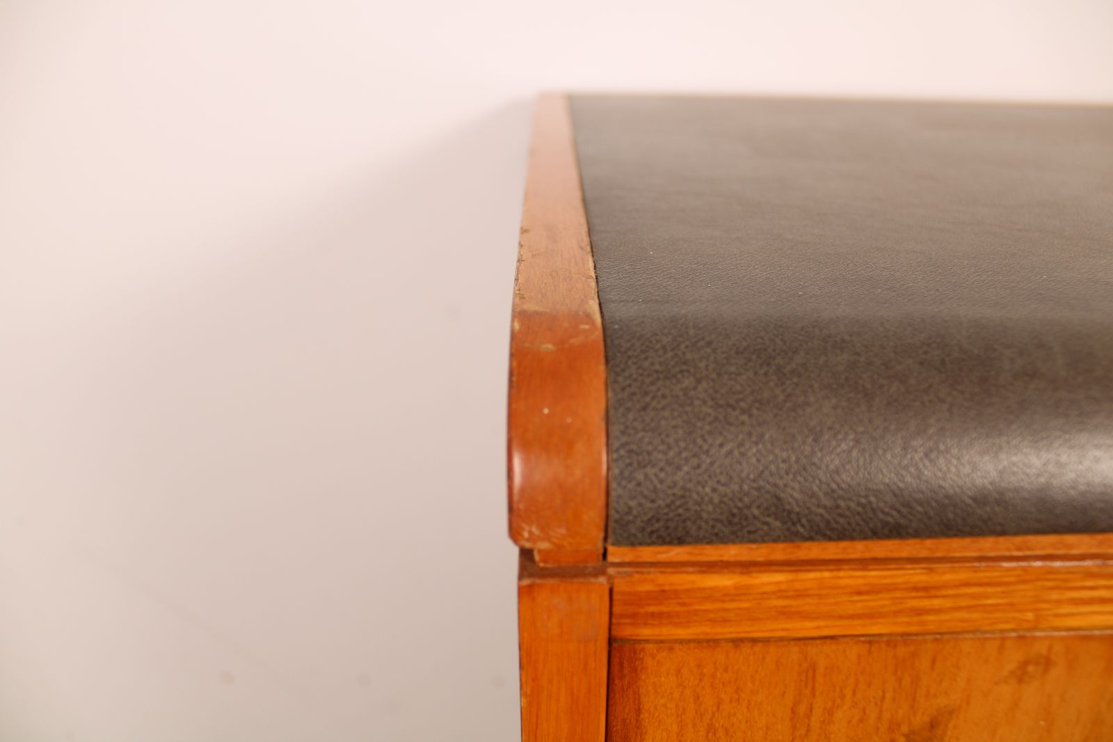 A Vintage Mid Century Cupboard, With Faux Leather Top And Recessed Metal Handles photo 950.0
