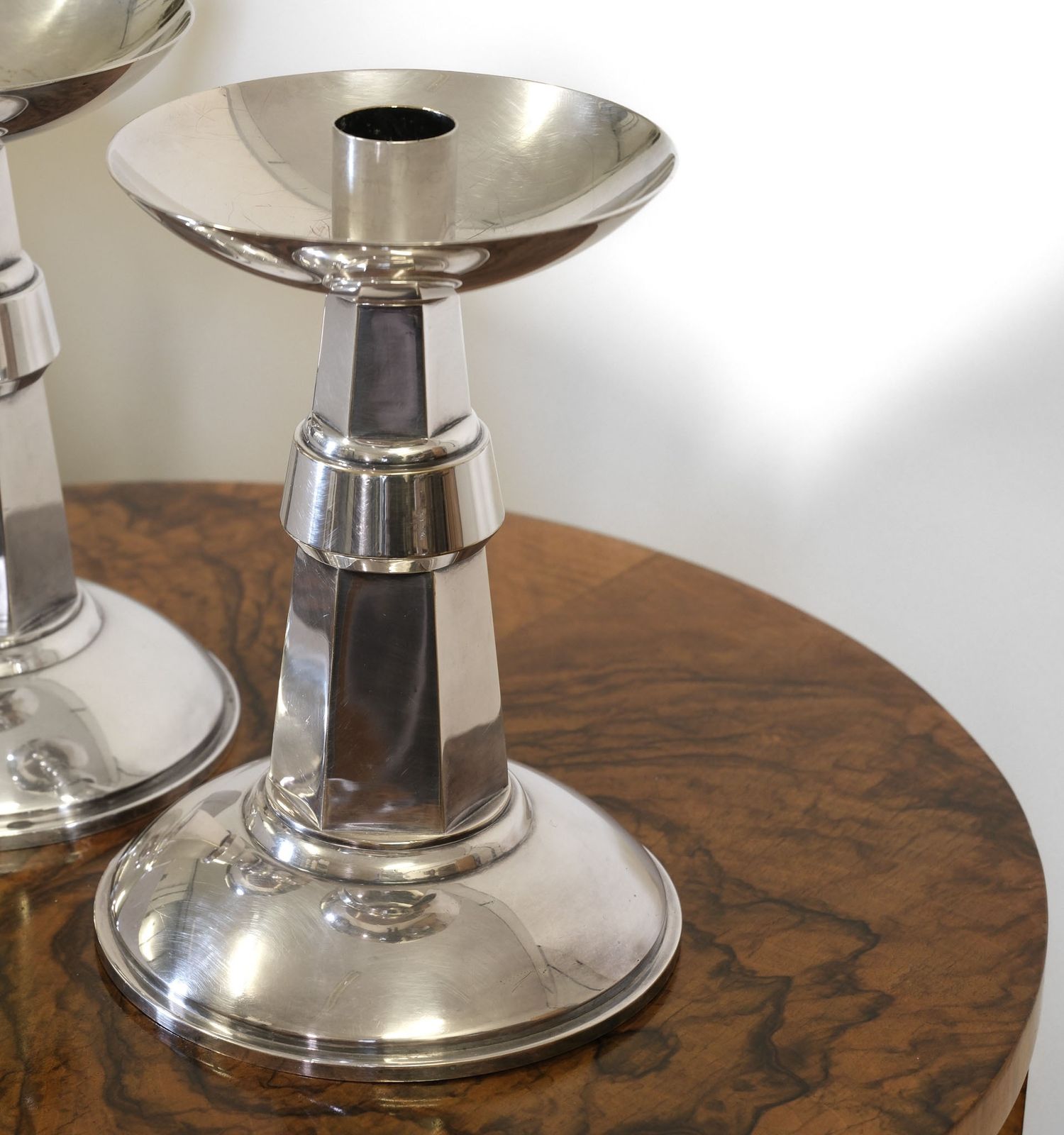 Pair Of English Art Deco Large Silver Plated Candlesticks 1930s photo for sale