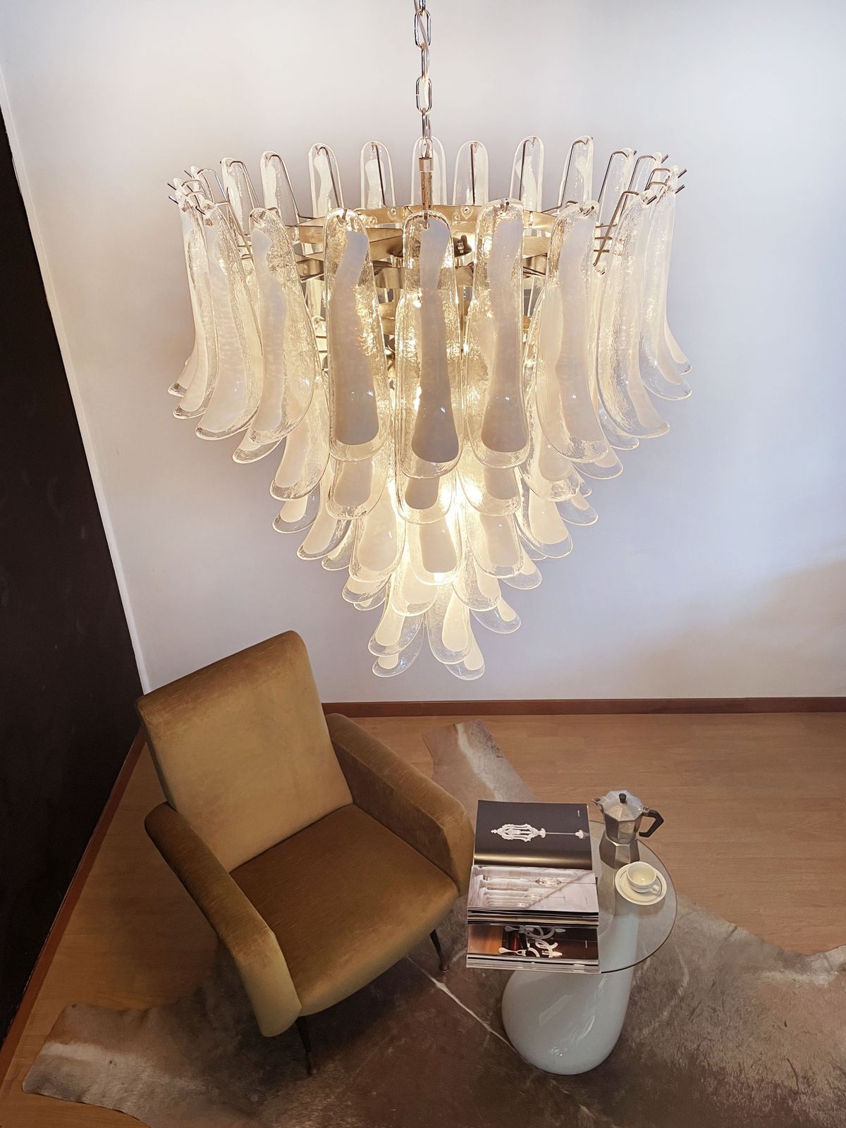 Italian Vintage Murano Chandelier In The Manner Of Mazzega   75 Glass Petals photo 1670.0