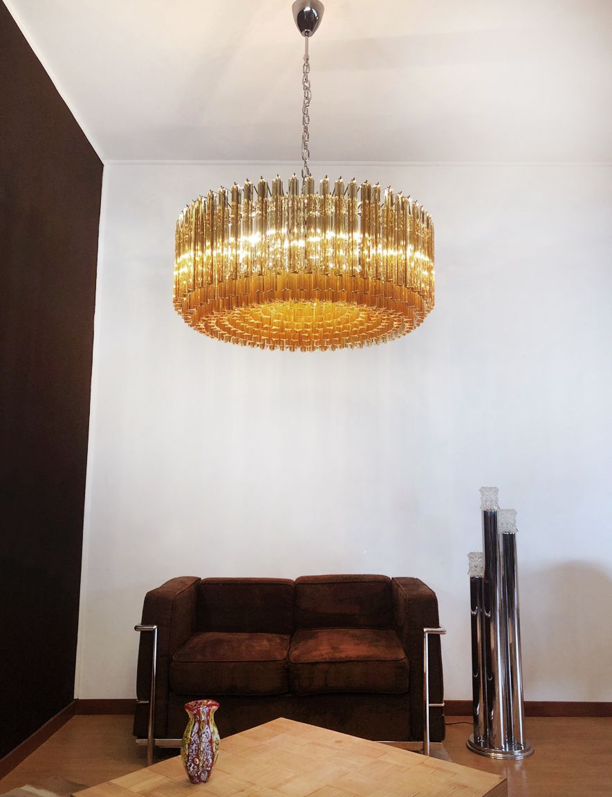Large Triedri Murano Glass Chandelier   391 Prims Clear Amber photo furniture