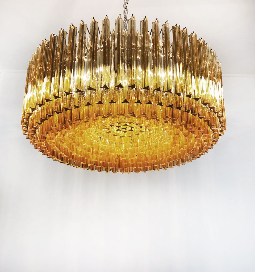 Large Triedri Murano Glass Chandelier   391 Prims Clear Amber photo Lighting