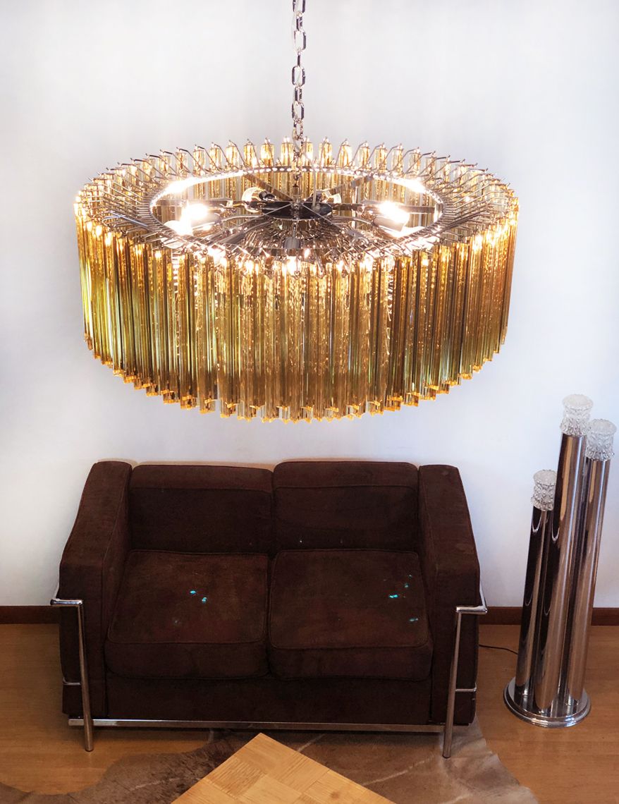 Lighting Large Triedri Murano Glass Chandelier   391 Prims Clear Amber photo