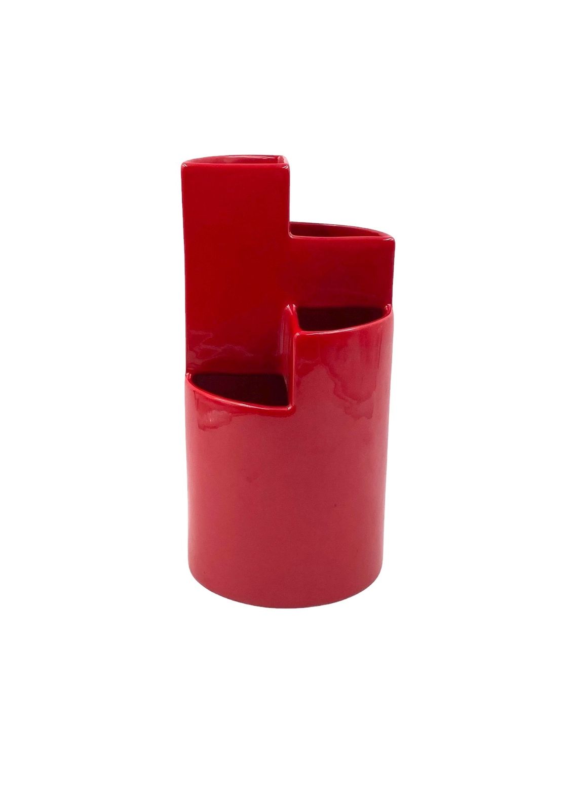 Franco Bettonica, Red Ceramic Vase Mod. Fb1, Gabbianelli Italy Ca. 1970