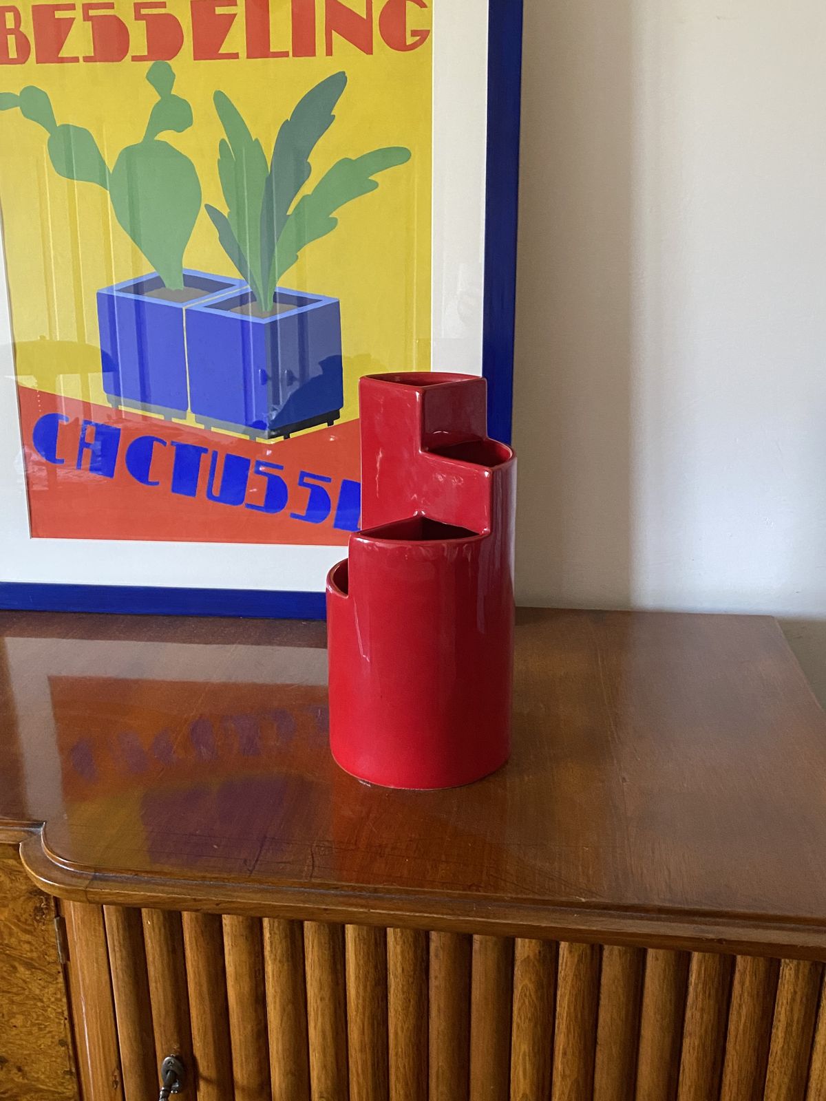 450.0 Franco Bettonica, Red Ceramic Vase Mod. Fb1, Gabbianelli Italy Ca. 1970 photo