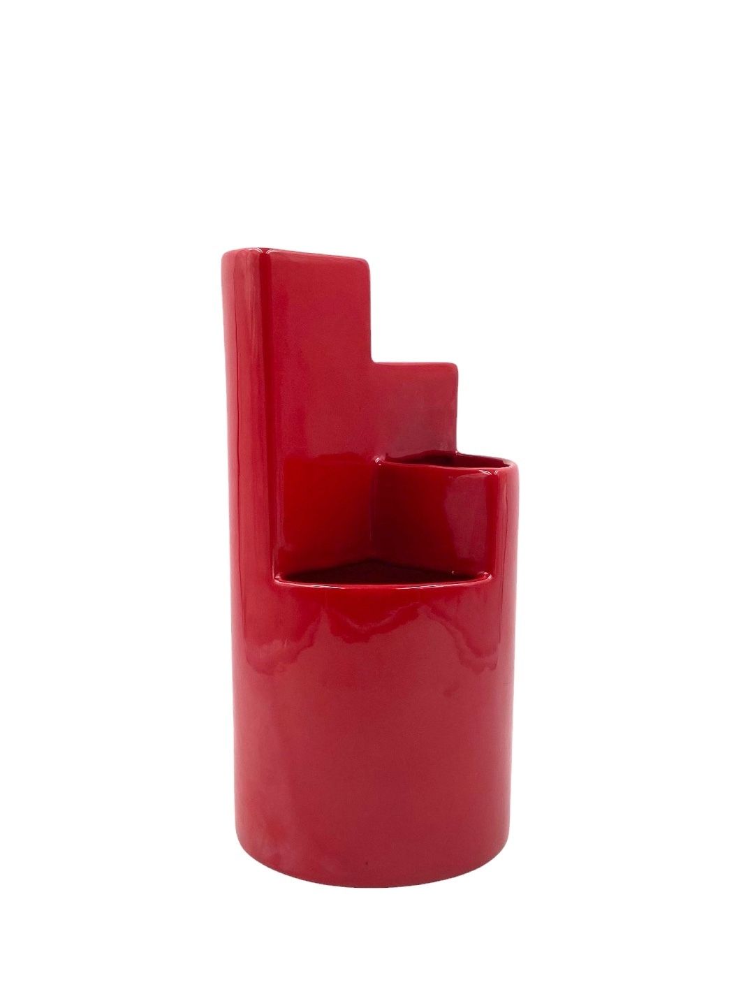 photo vintage Franco Bettonica, Red Ceramic Vase Mod. Fb1, Gabbianelli Italy Ca. 1970
