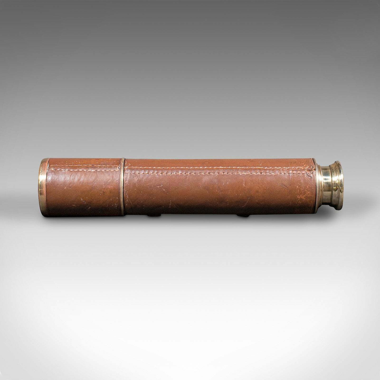 Antique 3 Draw Telescope, English, Leather, Broadhurst Clarkson & Co, Edwardian photo for sale