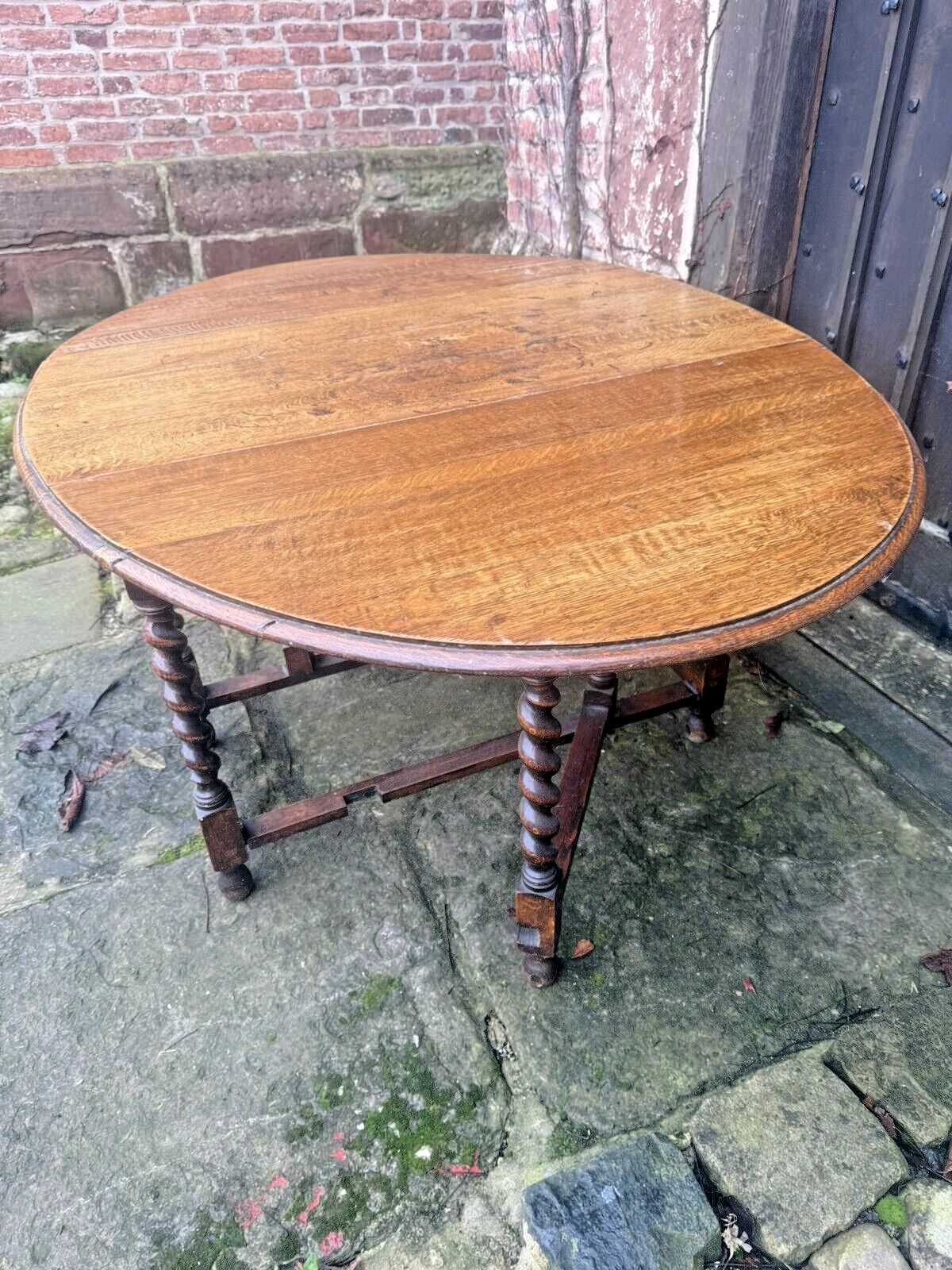 Antique English Barley Twist  Oak Rustic Farmhouse Gateleg Dining Kitchen Table photo Furniture